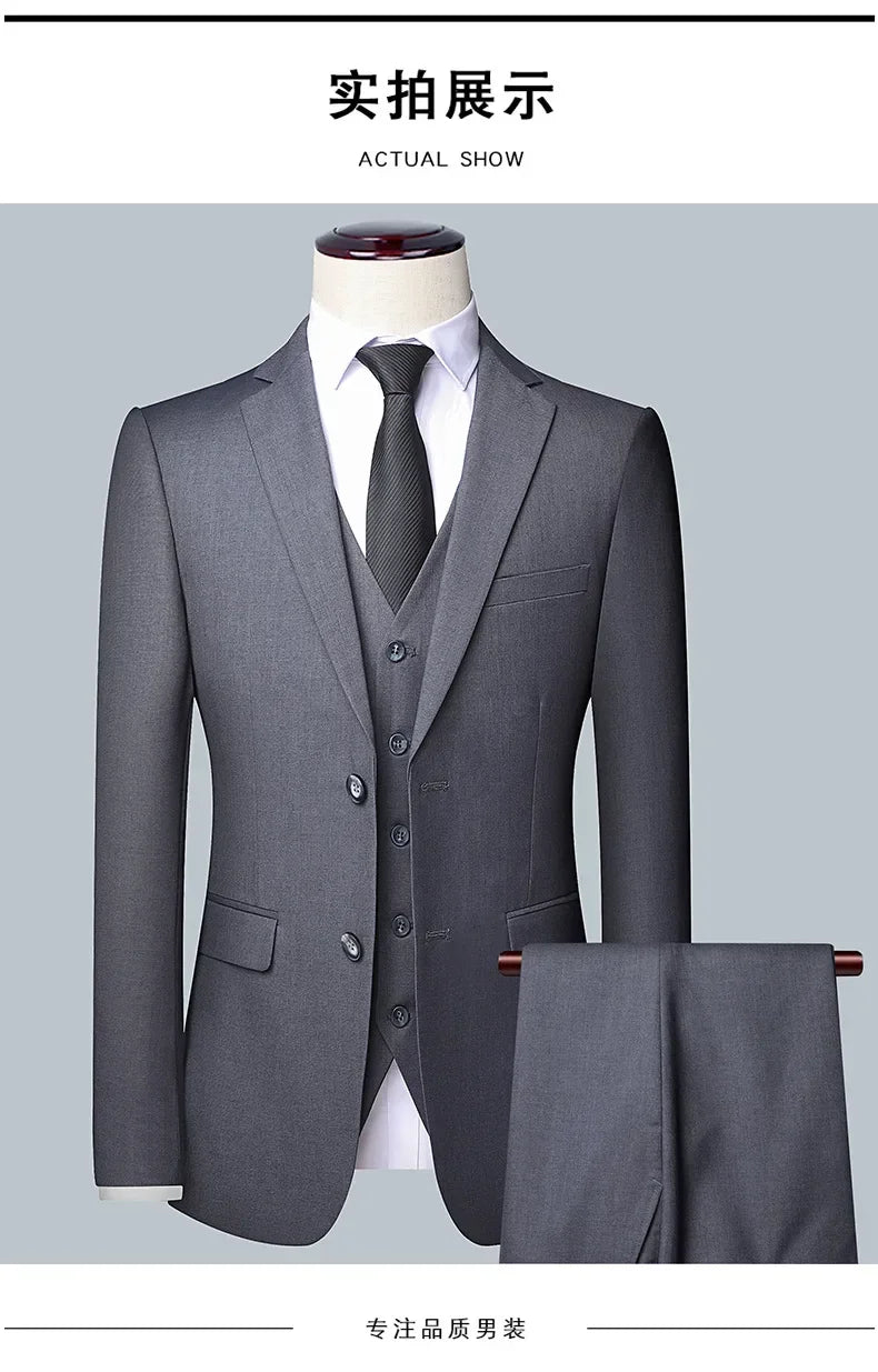 Suit  Outdoor Gentleman Solid-color Men's Fashionable Formal Business Wedding Hosting Banquets Casual and Fitted Gentle Suit