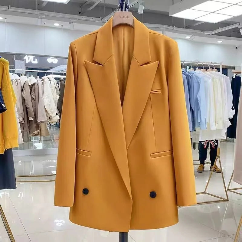 Yellow Casual Women's Small Suit Jacket Trendy  Design Spring Autumn New Korean Style Long Sleeve Fashion Top