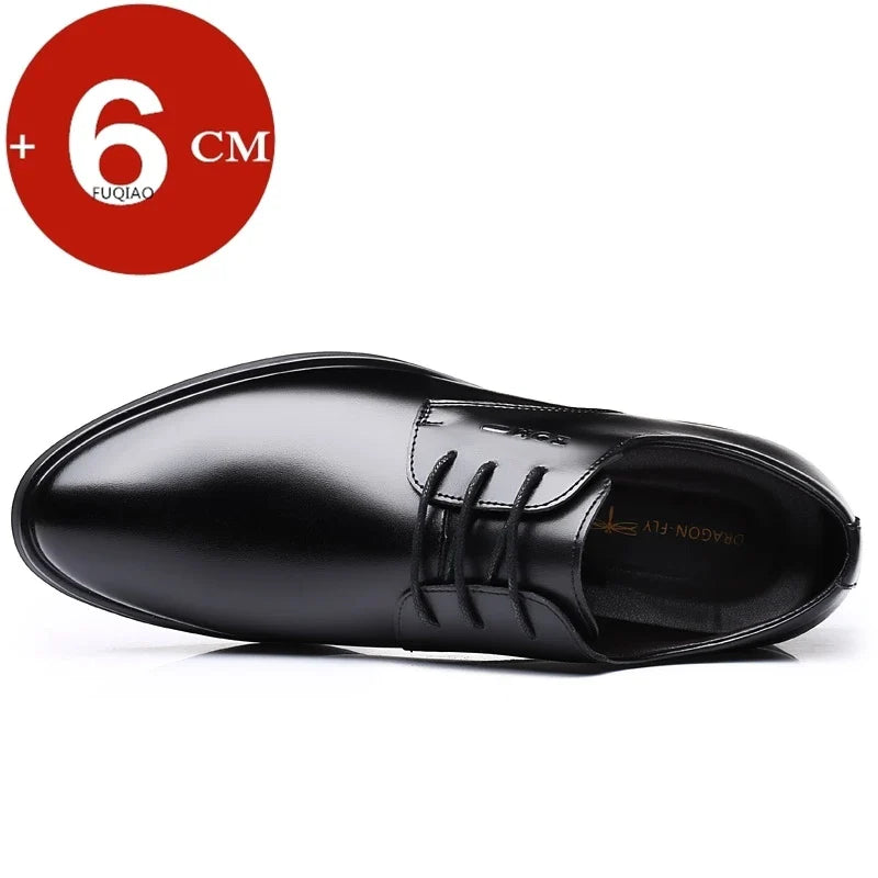 Men Height Increasing Shoes 6cm Inner Lift Black Formal Dress Shoes Lace Up Business Casual Elevator Shoes for Wedding Banquet