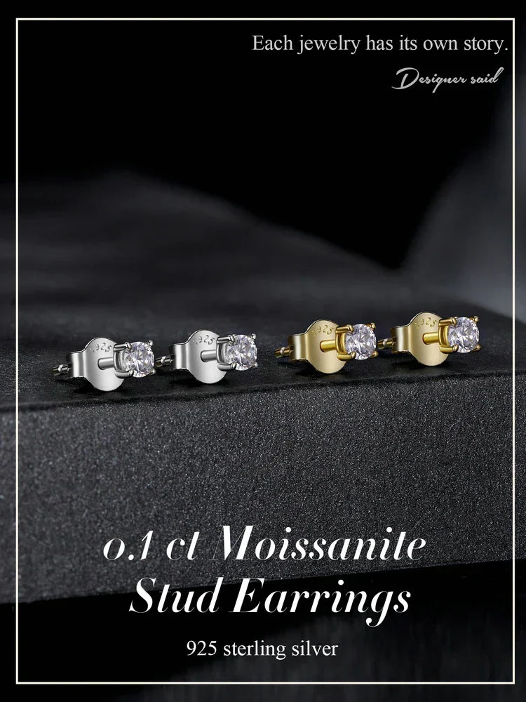 U Moissanite Earrings Shinning 4 Prongs Ear Stud 925 Sterling Silver D Color for Women Wedding Anniversary Fine Jewelry