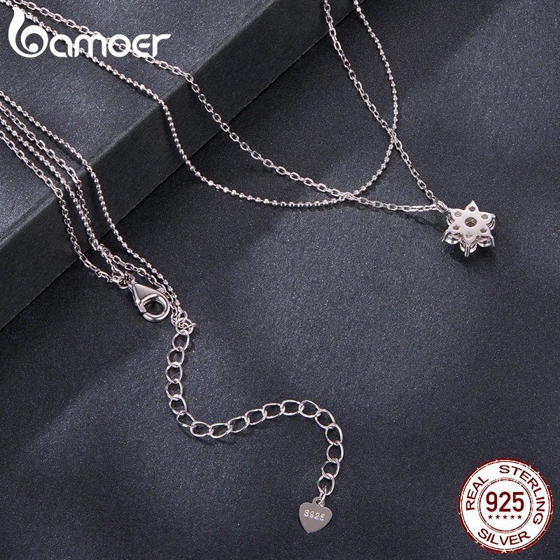 Double-layer Moissanite Necklace for Women, 925 Sterling Silver Snowflake Pendant Necklace for Women Dazzling Winter Gift