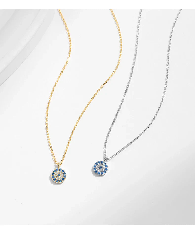 Blue Eye Necklace 925 Sterling Silver Zirconia Eyes Pendant Necklaces Trendy Link Chain Jewelry Gifts For Women Girls