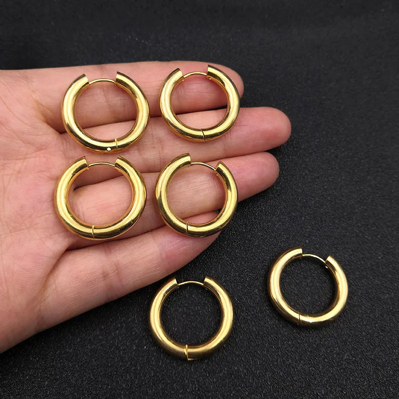 6pcs/lot Thick 3.0mm 4.0mm 5.0mm Stainless Steel Circle Hoop Earrings For Women Girls Gold Silver Color Round Geometry Earrings