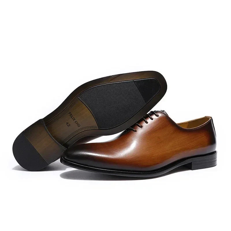 Designer Genuine Leather Mens Wholecut Oxford Shoes Luxury Brand Black Brown Dress Shoes for Business Office Formal Wear