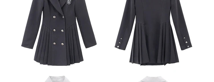 Sweet Style Suit Dress Korean Drama Main Character Waist Cinched Beautiful  Skirt College Style High Waist Double Breaste...