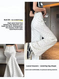 High Waist Wide Leg White Polka Dot Casual Denim Jeans