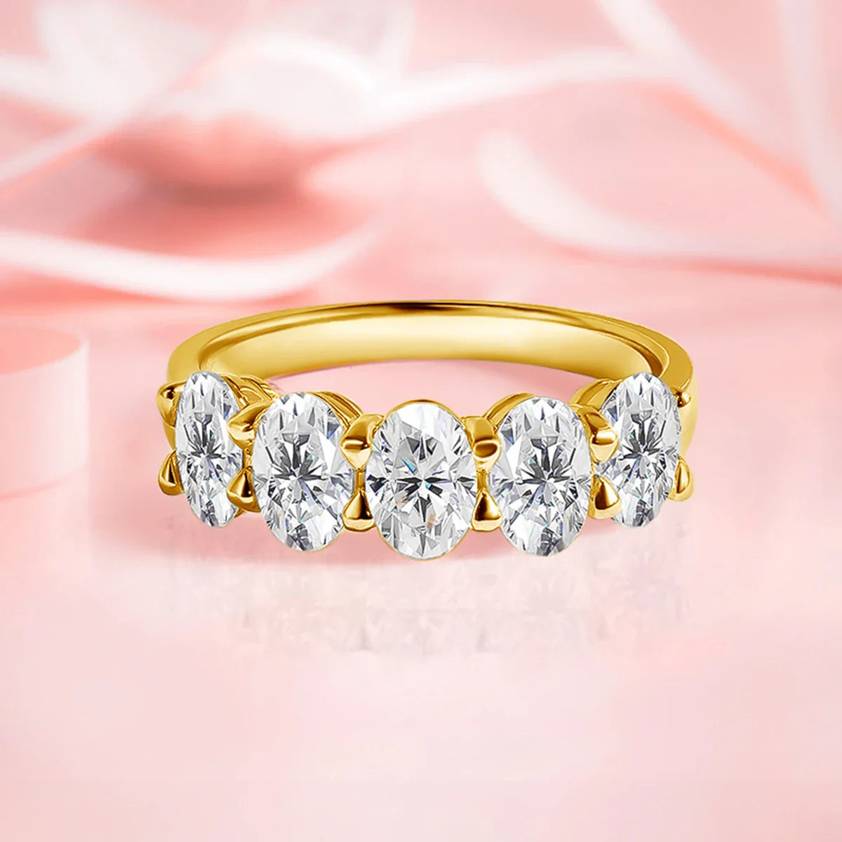3*5mm D Color  5 Stone Oval Moissanite Wedding Band Sterling Silver 925 Certified Engagament Eternity Jewelry Wholesale