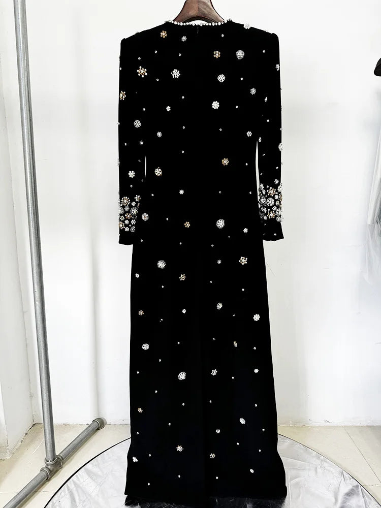 Newest Fashion 2026 Designer Party Vestido Women's Formal Long Sleeve Luxurious Beaded Long Maxi Dress