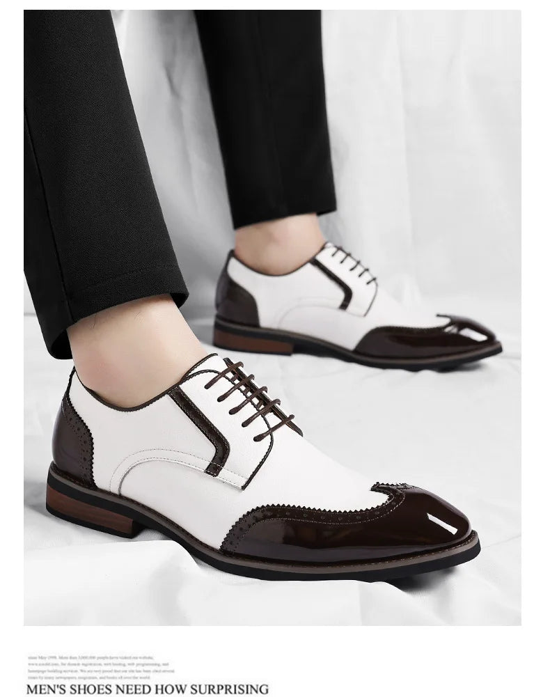 New Designer Business Leather Shoes for Men Color Match Lace Designer Casual Shoes Male Spring Autumn New Dress Brogue Shoe Man