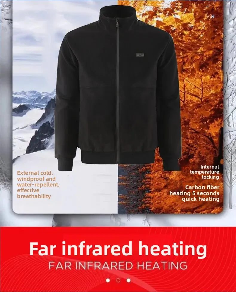 8 Areas Intelligent Electric Heating Polar Fleece Jacket Men's Winter Smart USB Constant Temperature Graphene Fleece Warmth Coat