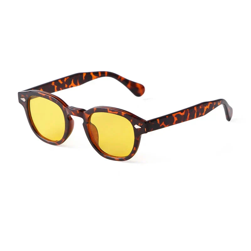 Vintage Tortoise Shell Round Sunglasses Women Men 2026 Brand Design Retro Rivet Yellow Blue Lens Square Sun Glasses Female Male