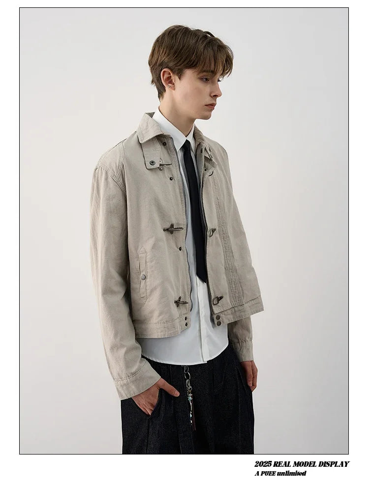 Retro Black Gothic High Street Airplane Buckle Jacket for Men and Women Korean Fashion Y2k American Retro Casual Jacket