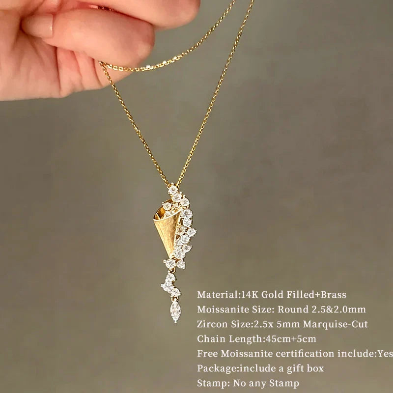 Marquise/Round Cut Moissanite Necklace Exquisite Tassel Pendant Necklaces For Women Collarbone Chain Jewelry Gift