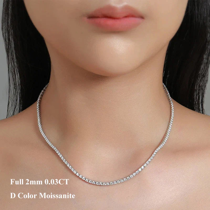 Real 2-5mm Full D Color Moissanite Tennis Neck Chain Necklace for Woman Man 925 Silver GRA Certified Party Bridal Necklaces