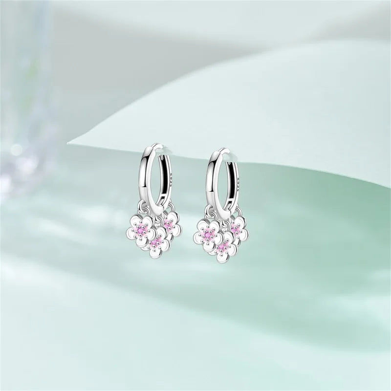Earrings For Womens 925 Silver Color Pink Rainbow Horse Bear Bee Double Hoop Earrings Fine Engagement Anniversary Jewelry Gifts