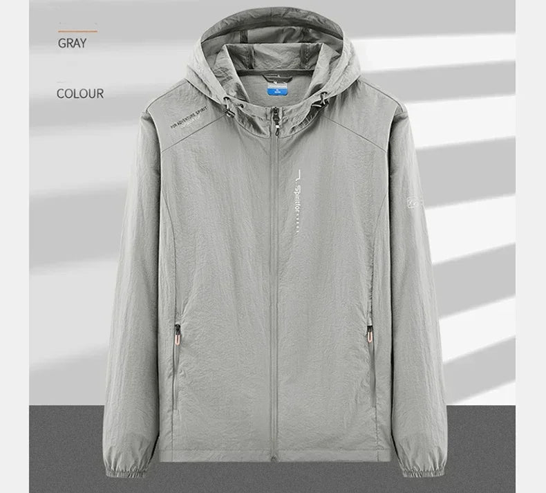Men's UPF 50+ UV Protection Windbreaker Quick Dry Jacket Outdoor Sun-Protective Thin Hiking Fishing Cycling Hooded Sport Light