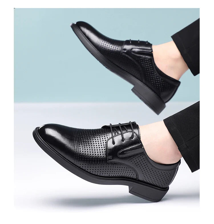 Men's Summer Breathable Leather Shoes British Style Comfortable Soft Business Formal Derby Shoes Hollow out Design-SJ6607-1