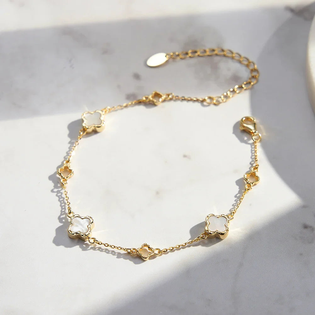 Hollow Clover Luxury Chain Necklace Banquet Party Gift 925 Silver Four Flowers Clover Neck Jewelry Accessories GMN61