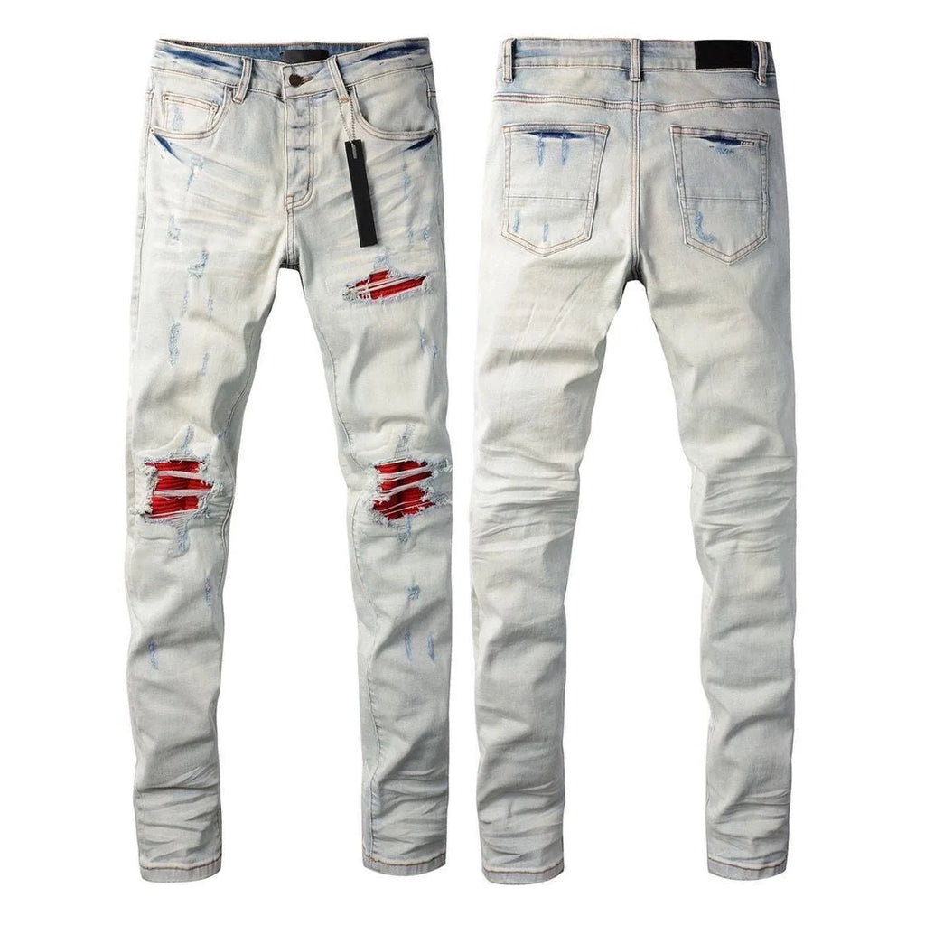 Spring and Autumn New Trend Solid Color Straight Tube Ripped Stretch Jeans Men Casual Comfortable Breathable High-Quality Jeans