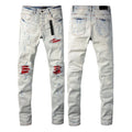 Spring and Autumn New Trend Solid Color Straight Tube Ripped Stretch Jeans Men Casual Comfortable Breathable High-Quality Jeans