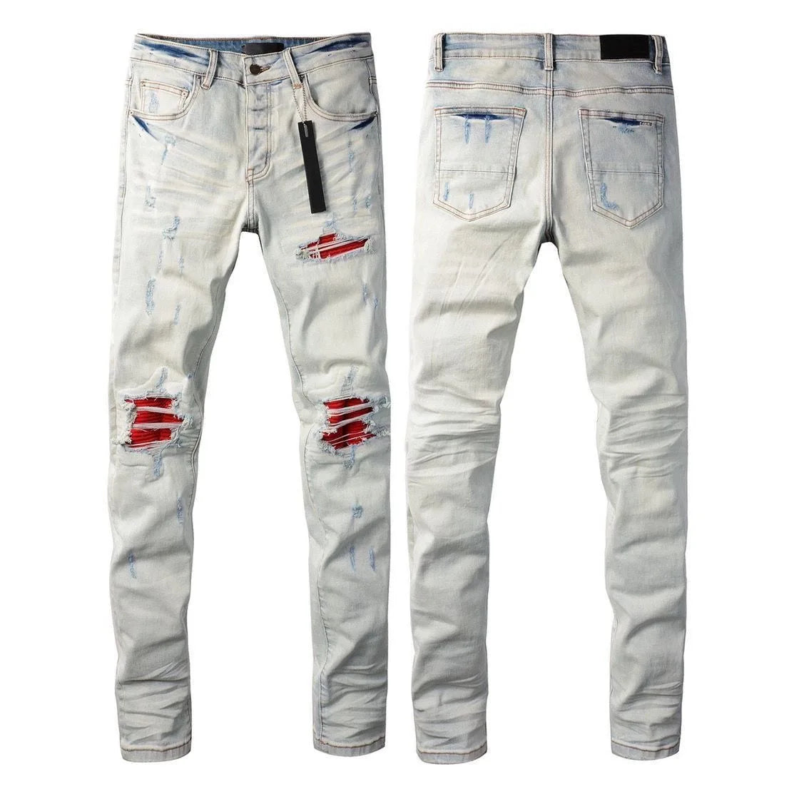 Spring and Autumn New Trend Solid Color Straight Tube Ripped Stretch Jeans Men Casual Comfortable Breathable High-Quality Jeans