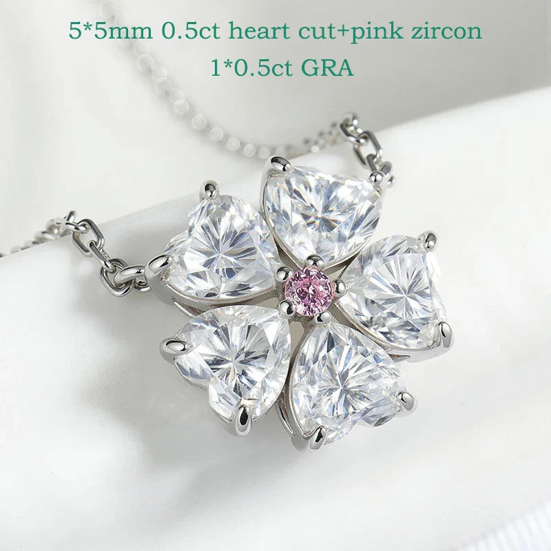 5*5mm Heart Cut Certified Moissanite Necklace Pendant 18k Plated Girls Wedding Jewelry 100% Real 925 Pure Silver Chain