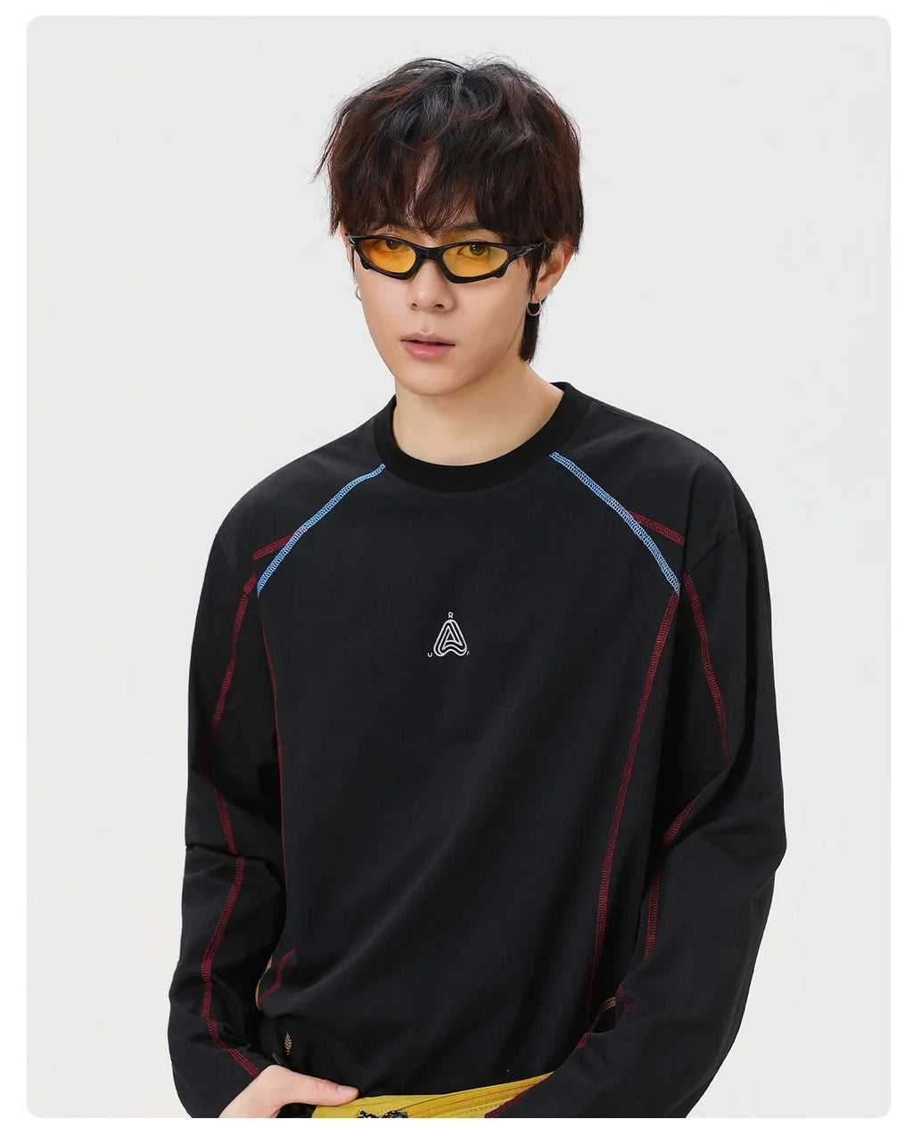 Men's Cool-Touch Contrast Stitch Long Sleeve T-Shirt – Loose Fit Moisture-Wicking Athletic Top for Autumn & Summer Sports