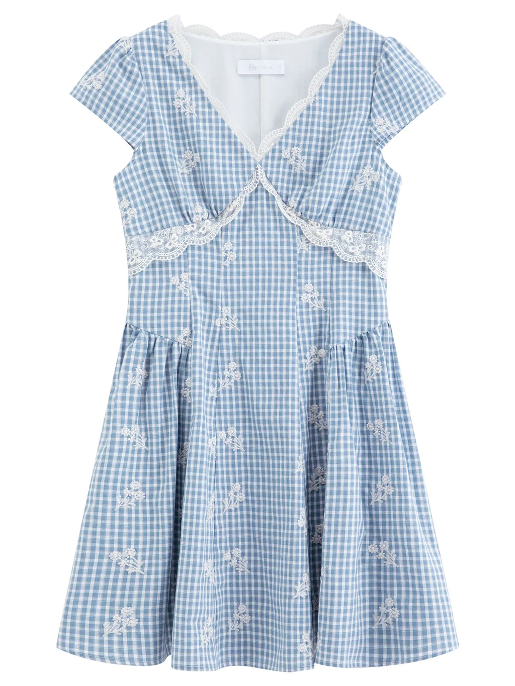 Women's 2026 Summer New Arrival French Pastoral Style V-Neck Lace Spliced Embroidered Dress Openwork Floral Plaid Pattern