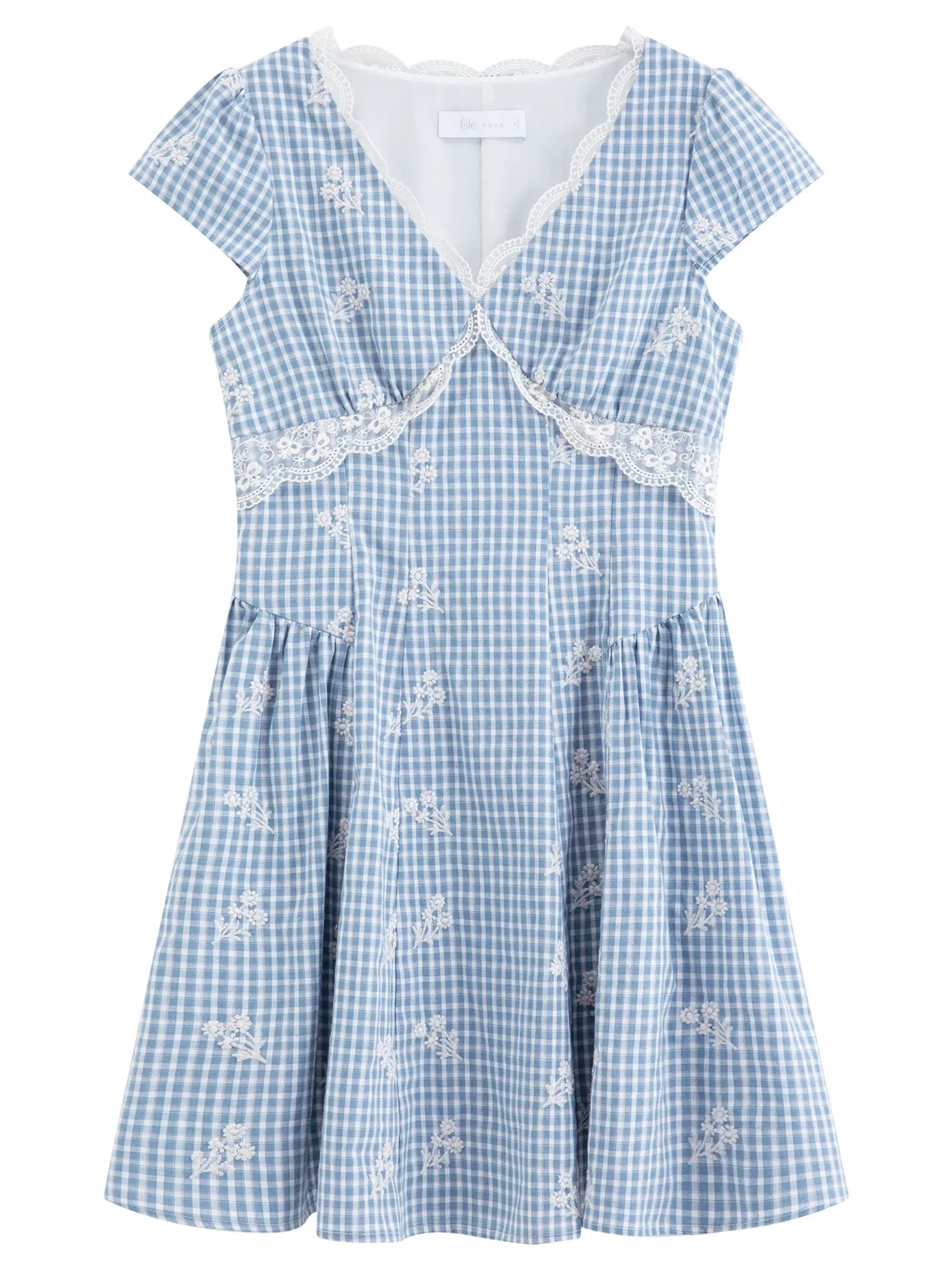 Women's 2026 Summer New Arrival French Pastoral Style V-Neck Lace Spliced Embroidered Dress Openwork Floral Plaid Pattern
