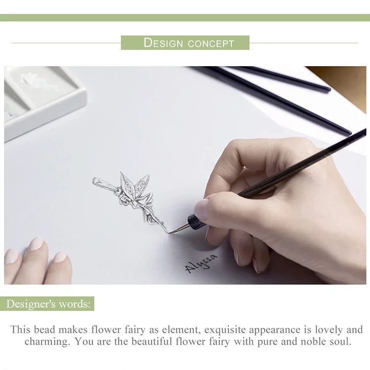 Authentic 100% 925 Sterling Silver Flower Fairy Pendant Long Chain Necklace for Women Birthday Gift Fine Jewelry SCC359