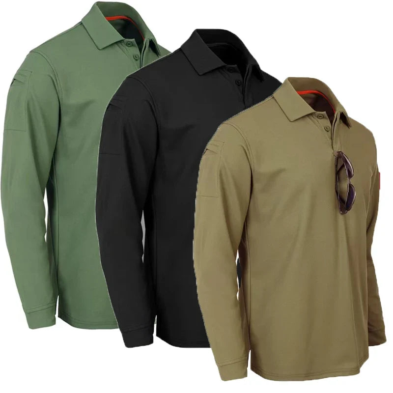 Men's Quick Dry pullover Long Sleeve Shirts Summer Plus Size Breathable Clothes Tactical Elastic Plain Turn-down T-shirts