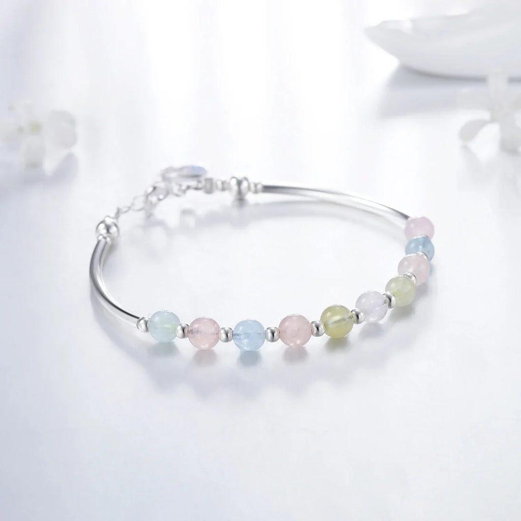 925 Sterling Silver Colorful Beads Crystal Charms Bracelet Fashion New Luxury Bangle Chain For Women Party Jewelry