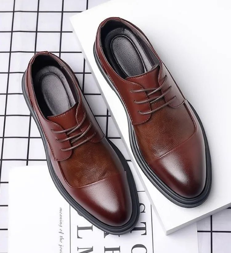 Men's Genuine Leather Oxfords Pointed Toe Lace Up Dress Shoes British Style Business Wedding Casual Footwear for Spring Autumn
