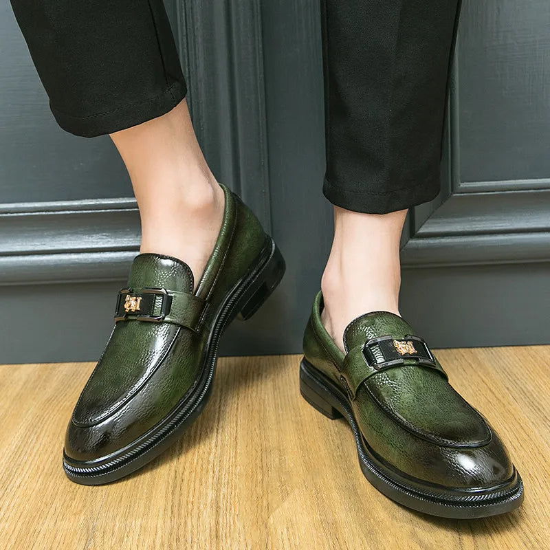 Original Design Dress Shoes For Men Business Casual Leather Formal Shoes Man Fashion Green Comfortable Slip-on Men's Social Shoe