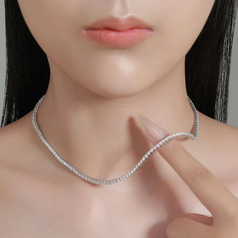 Real 2-5mm Full D Color Moissanite Tennis Neck Chain Necklace for Woman Man 925 Silver GRA Certified Party Bridal Necklaces