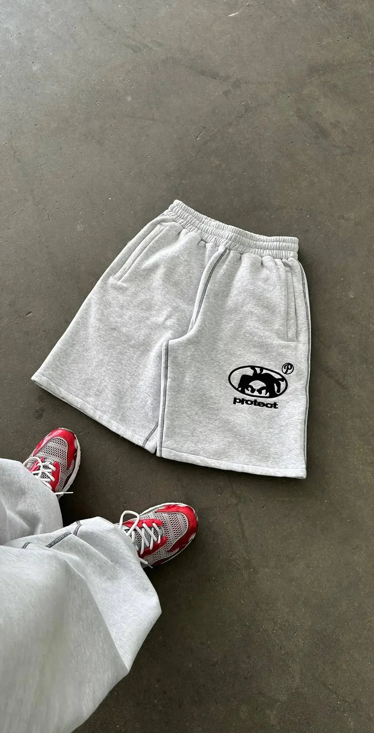 Summer Men Grey Cotton Y2K Hiphop Streetwear Shorts European Street Style Trendy Baggy Casual Cargo Urban Casual Wear Fashion