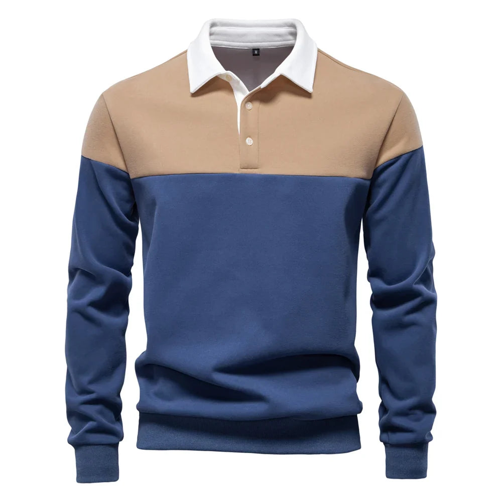 Men's Premium Cotton Sweatshirt Color Block Sweatshirt Long Sleeve Business Casual Social Sweatshirt