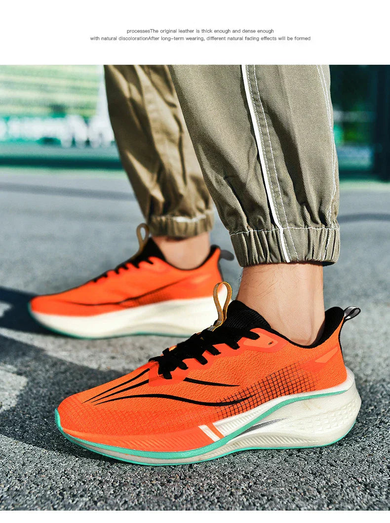Fashion men's and women's sports running shoes casual breathable mesh surface carbon plate support wear-resistant rubber outsole