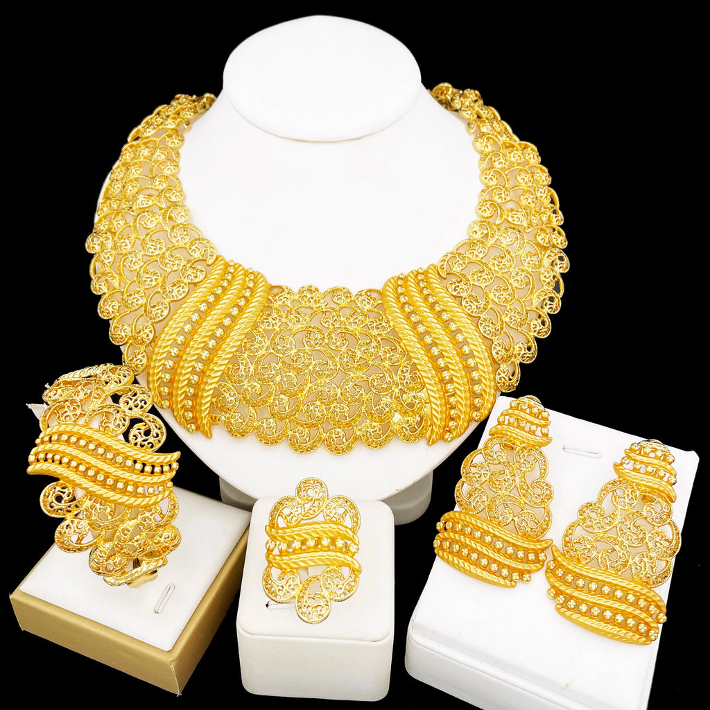 Women Jewelry Set Classic Design Tricolor Necklace Earrings Bangle And Ring 4PCS Set Jewelry Wedding Party Gift Good Quality