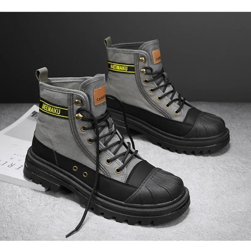 High Top Boots Men Leather Shoes Winter Motorcycle Boots 2024 Men Platform Safety Shoes Boots Hiking Boot for Men Tooling Botas