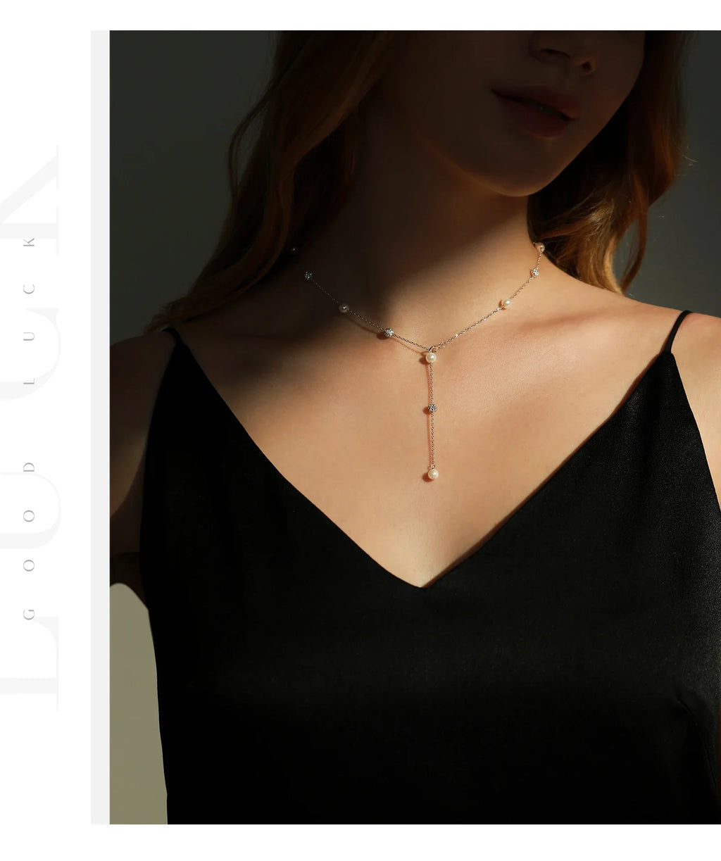 925 Sterling Silver Shambhala Sparkling Zirconia Ball Chain Luxury Shiny Y Shape Necklace For Women Fine Choker Jewelry
