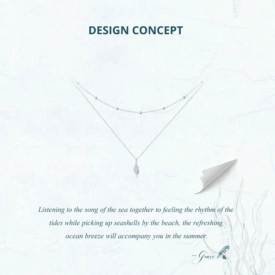 925 Sterling Silver Conch Layered Pendant Necklace Multilayer Stylish Choker Necklace for Women Ocean Series Jewelry