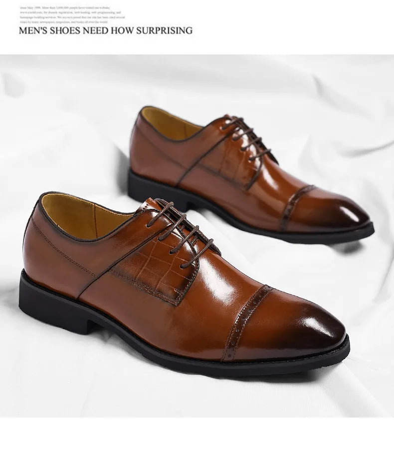 Men's Big Size 39-48 Black Leather Cap-Toe Oxford Shoes New Formal Business Dress Shoes Male Spring Autumn Wedding Shoe for Man