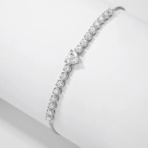 2.5mm Full Moissanite Tennis Riviera Bracelet With 6mm Heart Cut Diamond Adjustable Wrist Chain S925 Silver for Women Jewelry