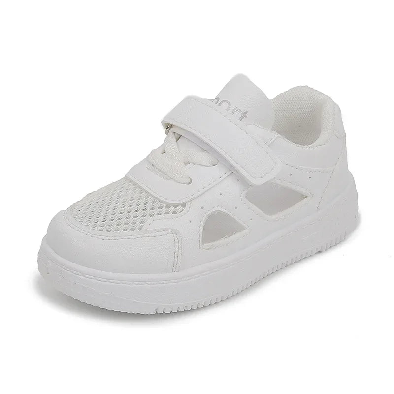 Children White Shoes 2024 Summer Boys Sports Shoes Mesh Breathable Board Shoes Girls Hollow Casual Sneakers Soft Sole Kids Shoes