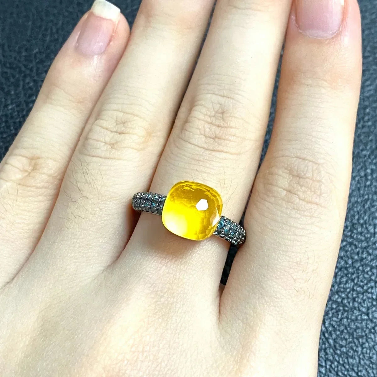 10.6mm Elegant Blue Topaz Zircon Ring Dual Tone Black Gun & Rose Gold 30 Colors Candy Crystal Jewelry Gift for Women