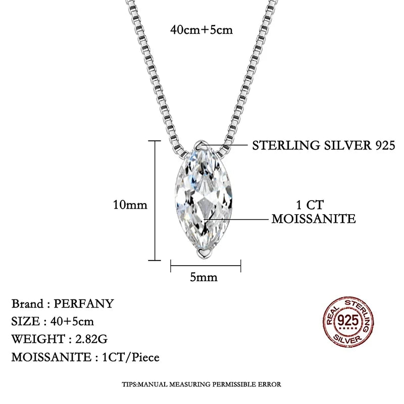 1CT Marquis Cut Moissanite Necklace for Women S925 Pure Silver Water Droplet Diamond Pendant Fashion Party Jewelry