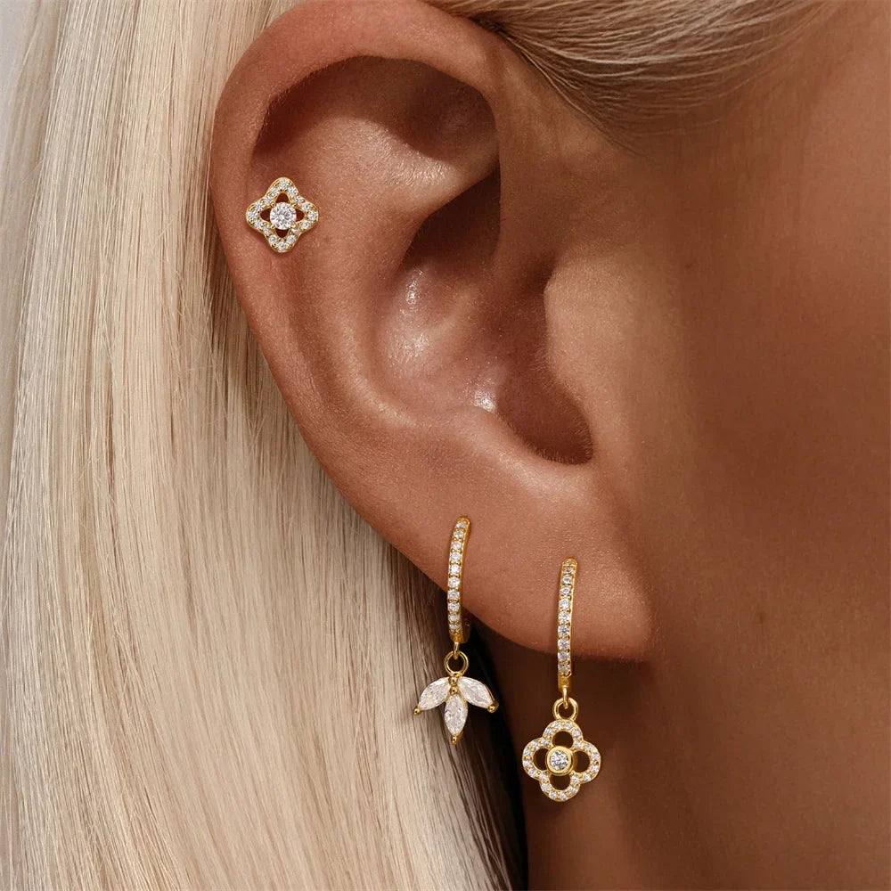 925 Sterling Silver luxury leaf Design zircon Charms hoop earrings for women Shiny Zircon Wedding Party jewelry gift plata