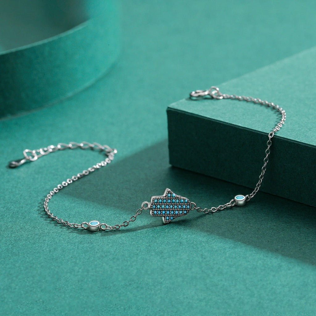 Cute Hands Ghost Natural Turquoise Bracelet For Women  925 Sterling Silver Link Chain Bracelet Anti-allergy Jewelry