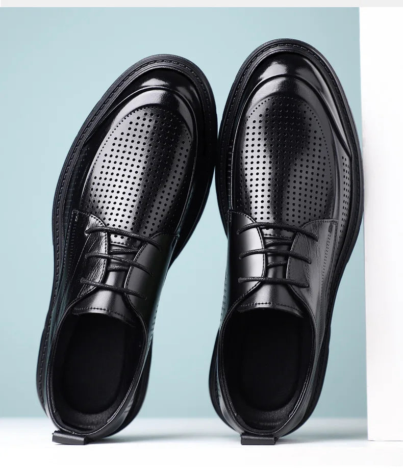 2026 New Men's Breathable Hollow Out Leather Oxford Shoes Formal Business Dress Shoes for Man Summer Autumn Platform Shoe Male